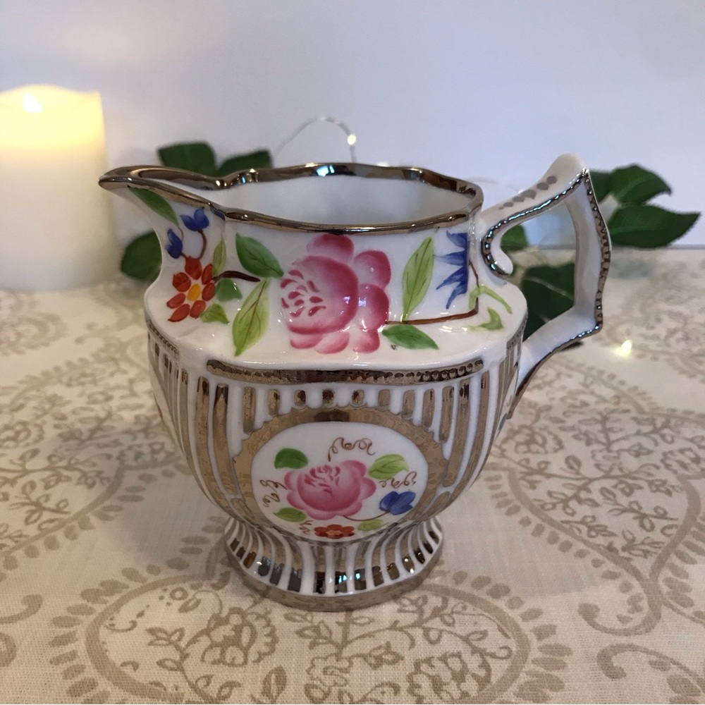 Vintage Floral With Silver Creamer Made In England Paragon Old Leeds Pattern